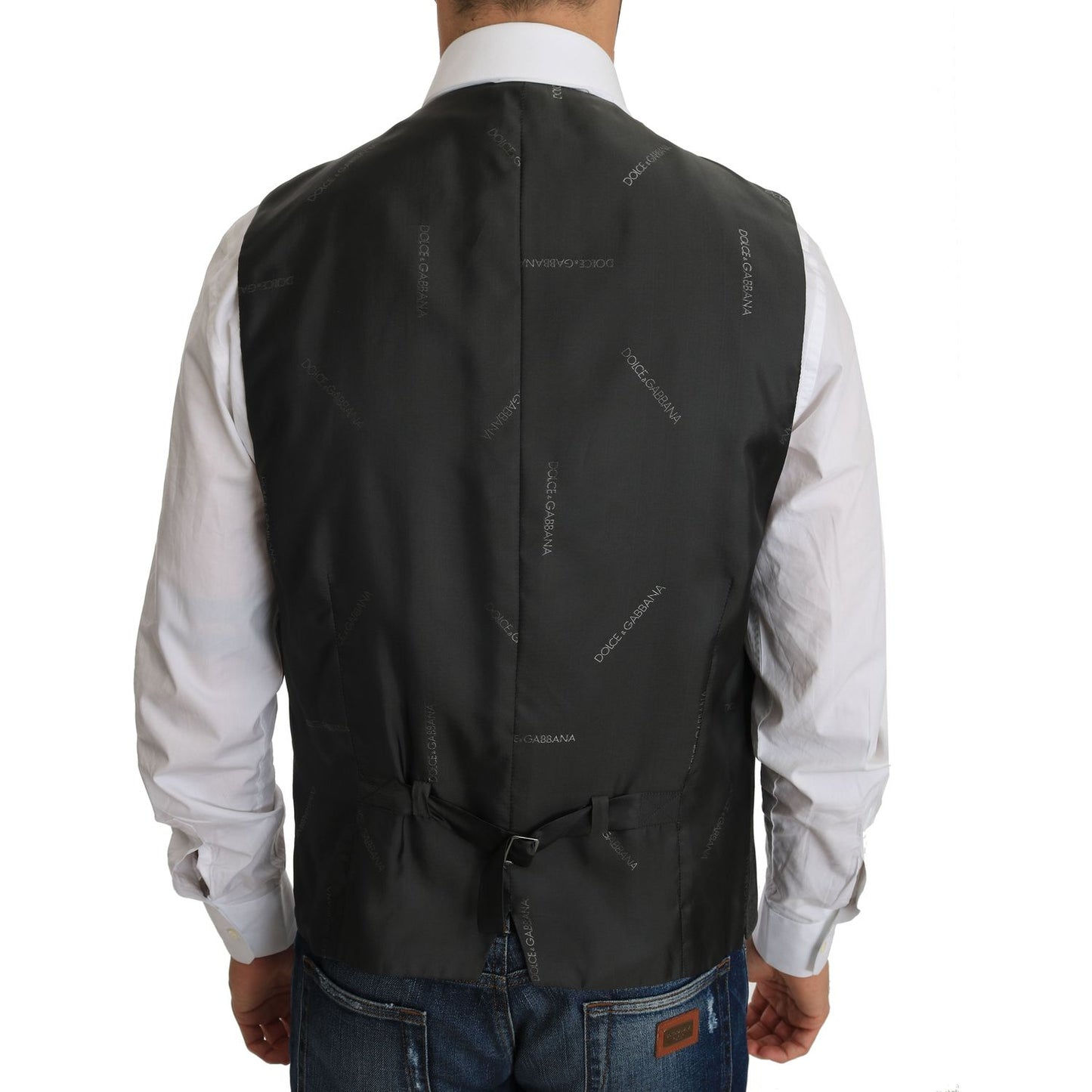 Dolce & Gabbana Gray Wool STAFF Checkered Stretch Vest TSH2424-1