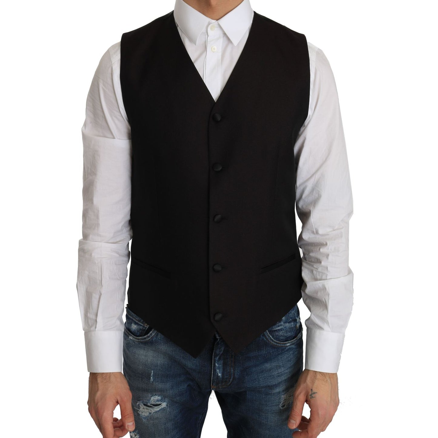 Dolce & Gabbana Black Silk Dress Waistcoat TSH2428-1