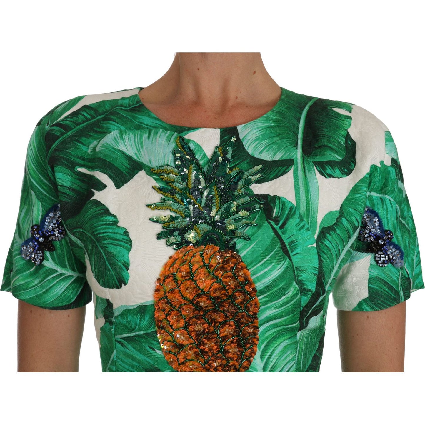 Dolce & Gabbana A-Line Banana Leaf Pineapple Crystal Dress DR1429-1