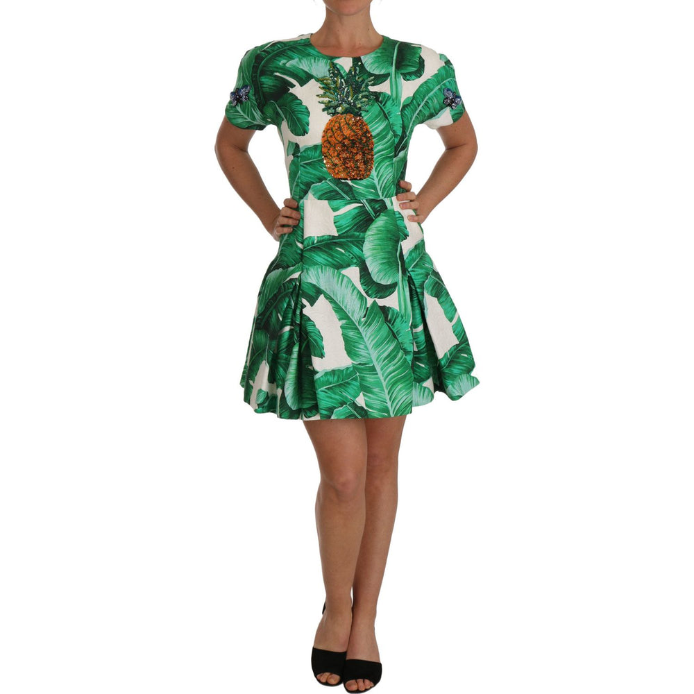 Dolce & Gabbana A-Line Banana Leaf Pineapple Crystal Dress DR1429-1
