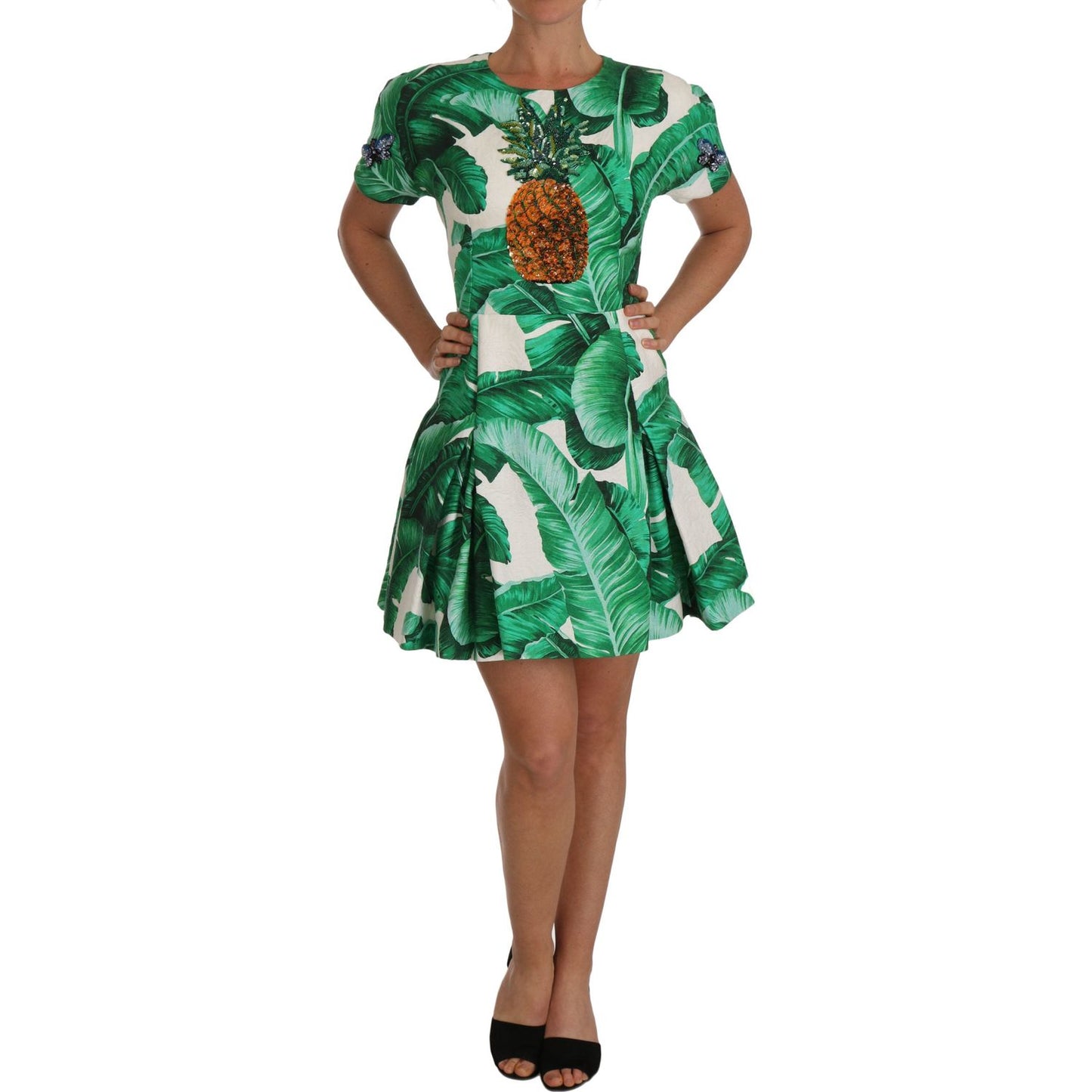 Dolce & Gabbana A-Line Banana Leaf Pineapple Crystal Dress DR1429-1