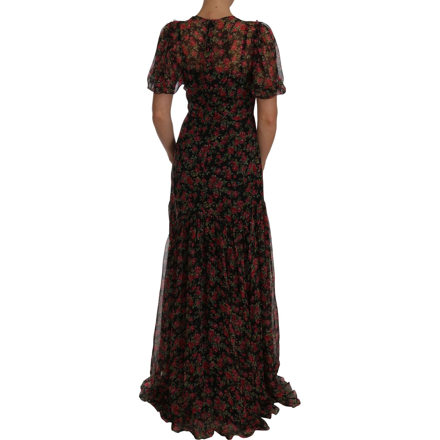 Dolce & Gabbana Black Floral Roses A-Line Shift Gown DR1449-2