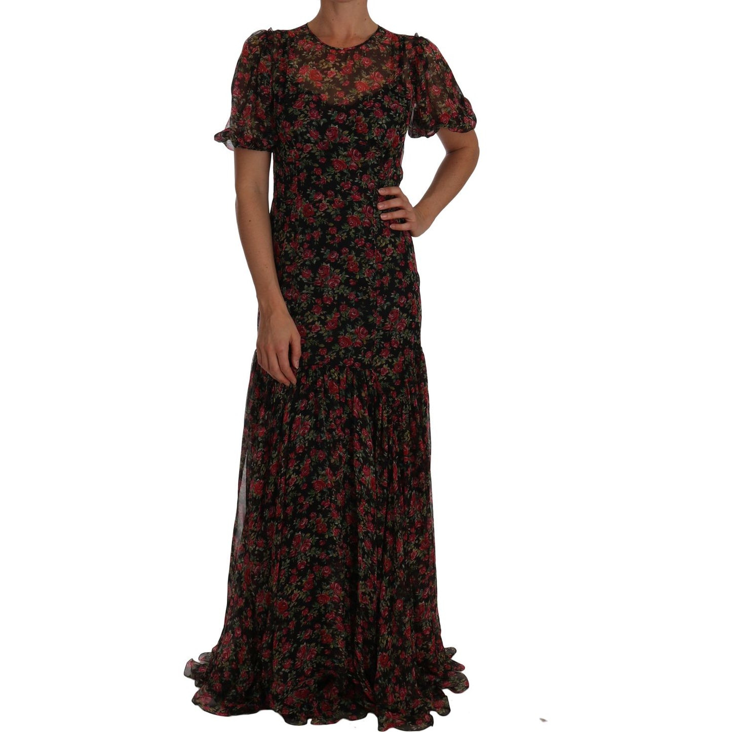 Dolce & Gabbana Black Floral Roses A-Line Shift Gown DR1449-2