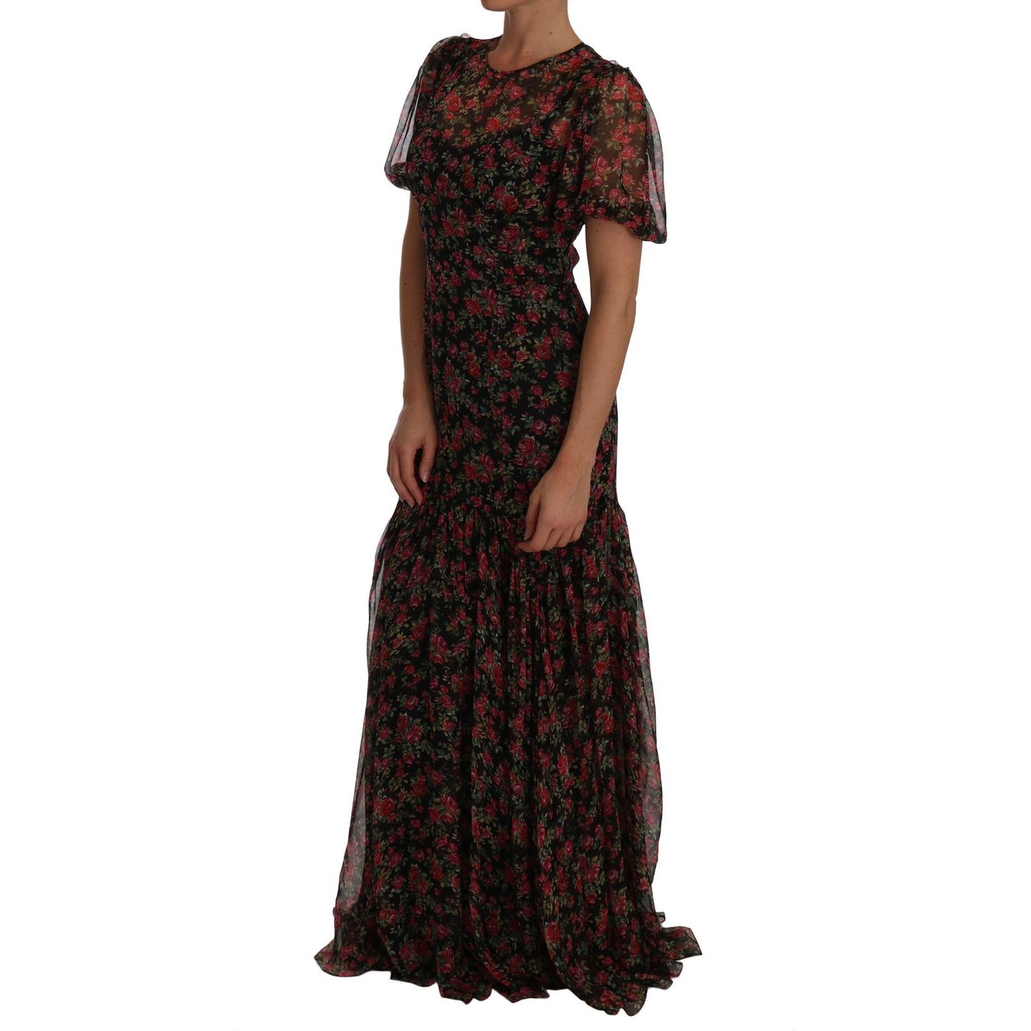 Dolce & Gabbana Black Floral Roses A-Line Shift Gown DR1449-2