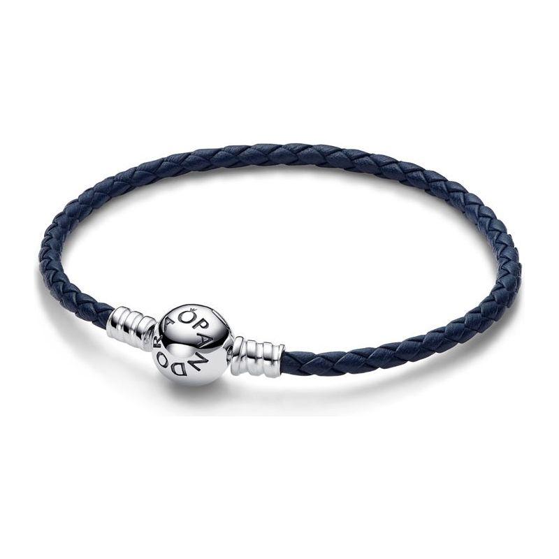 PANDORA MOMENTS COLLECTION Mod. ROUND CLASP BLUE BRAIDED LEATHER BRACELET 592790C01-S2