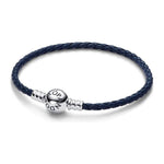 PANDORA MOMENTS COLLECTION Mod. ROUND CLASP BLUE BRAIDED LEATHER BRACELET 592790C01-S2