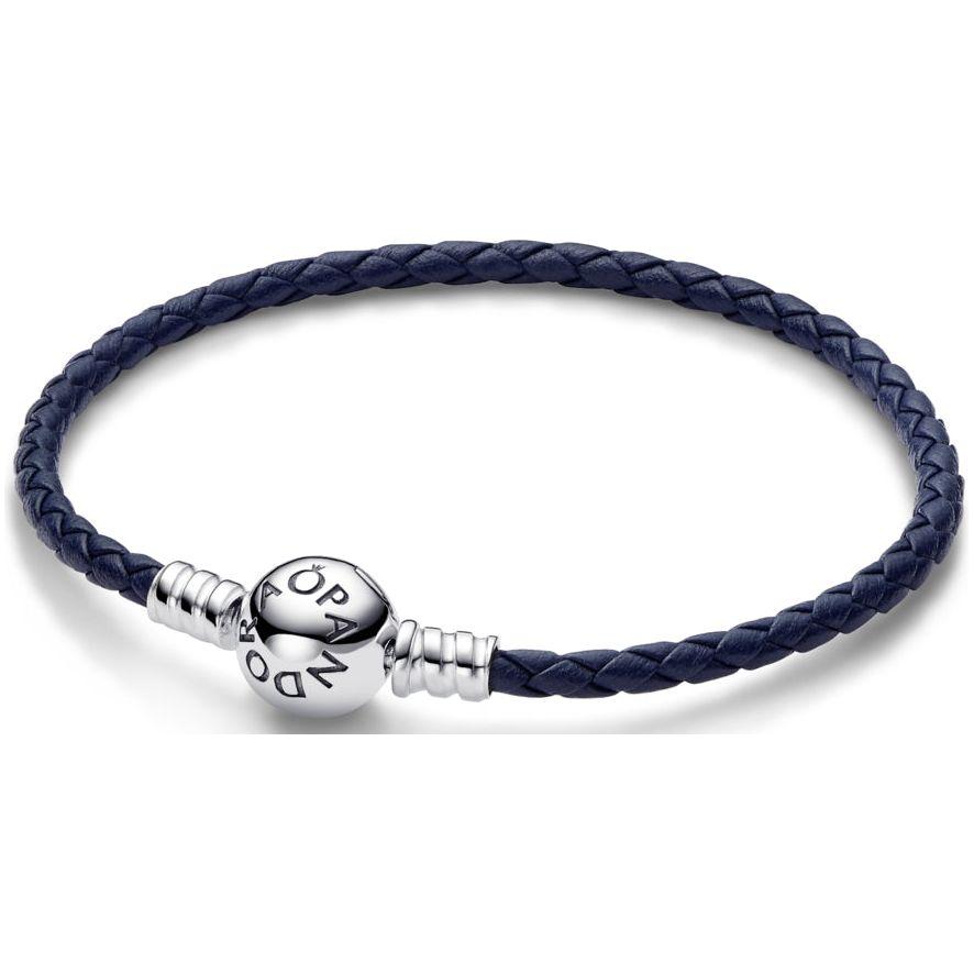 PANDORA MOMENTS COLLECTION Mod. ROUND CLASP BLUE BRAIDED LEATHER BRACELET 592790C01-S3