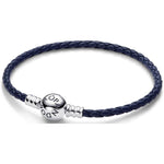 PANDORA MOMENTS COLLECTION Mod. ROUND CLASP BLUE BRAIDED LEATHER BRACELET 592790C01-S3
