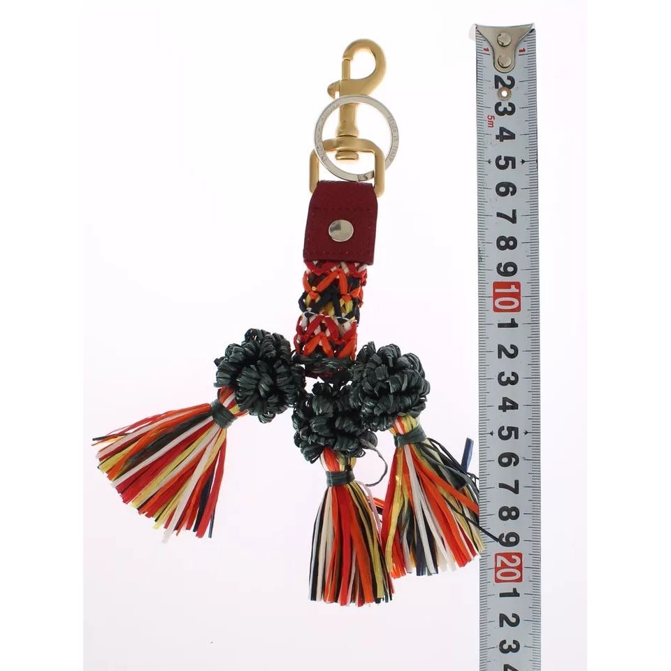 Dolce & Gabbana Multicolor Raffia Leather Clasp Finder Chain Keyring