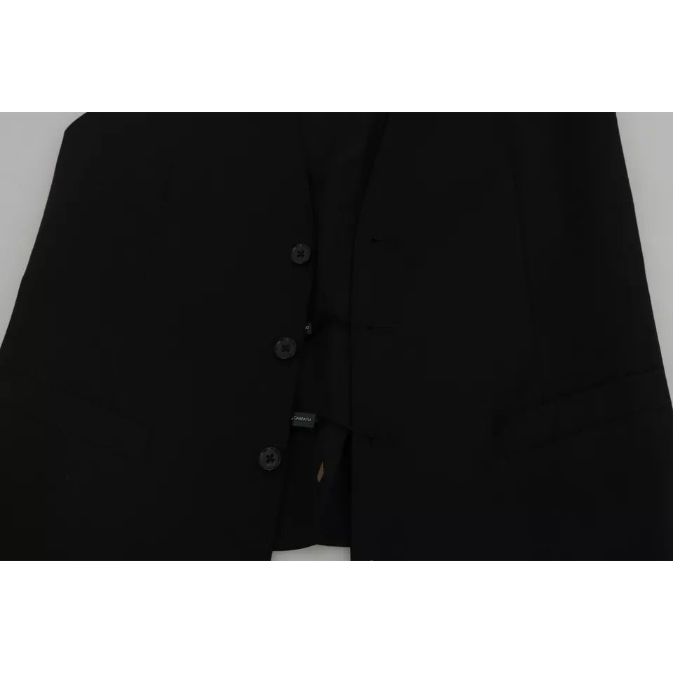 Dolce & Gabbana Black Wool Logo Waistcoat Vest
