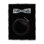 Dolce & Gabbana White Blue Silk Bowtie Leather Belt Gift Box Set BT115-115