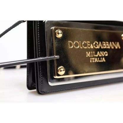 Dolce & Gabbana Black Patent Leather Logo Plaque Crossbody Bag