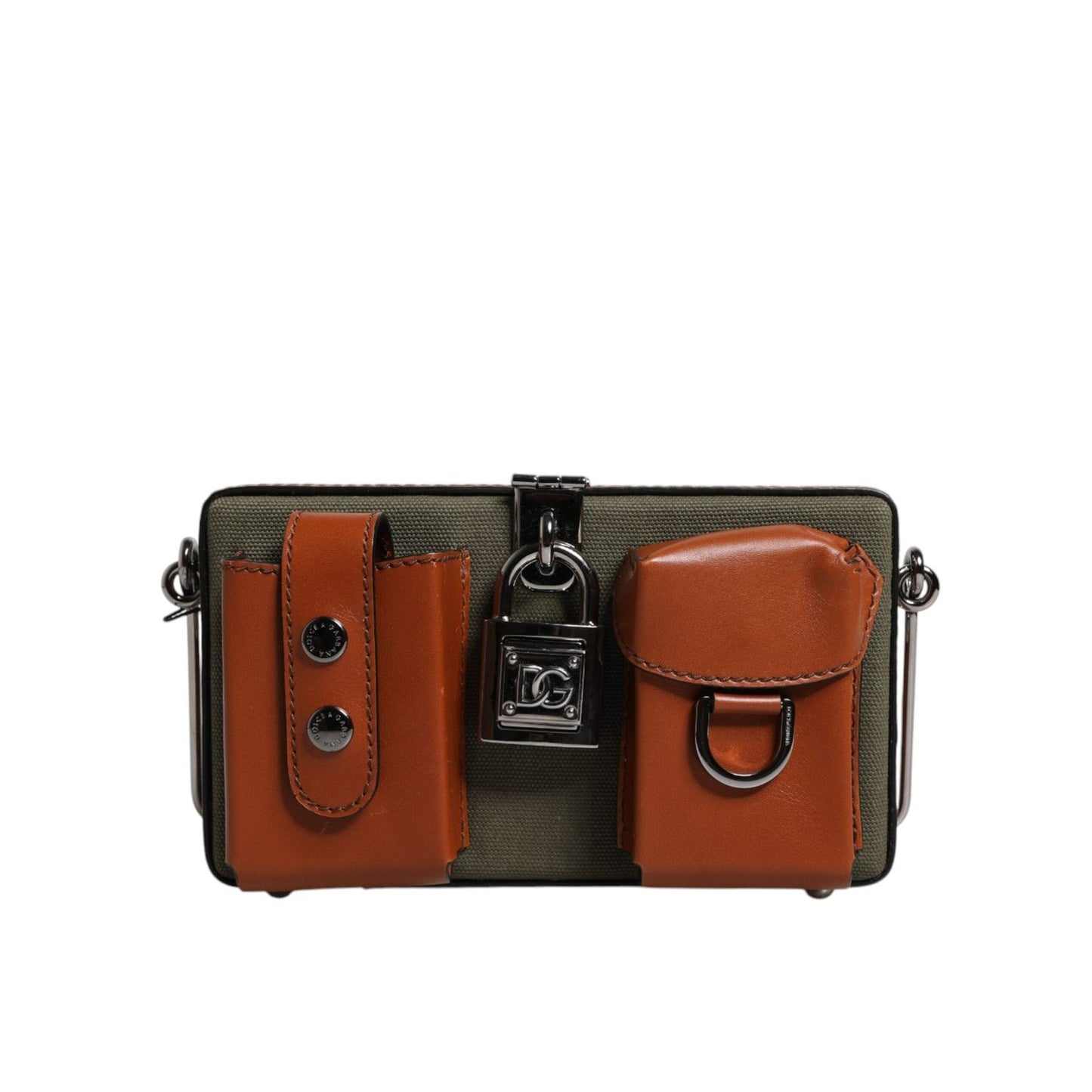 Dolce & Gabbana Green Brown Leather Clutch Purse Bag BAG4177