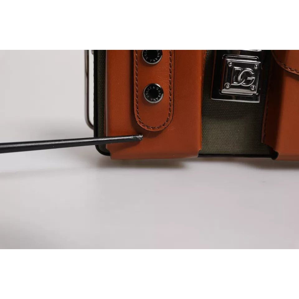 Dolce & Gabbana Green Brown Leather Clutch Purse Bag BAG4177