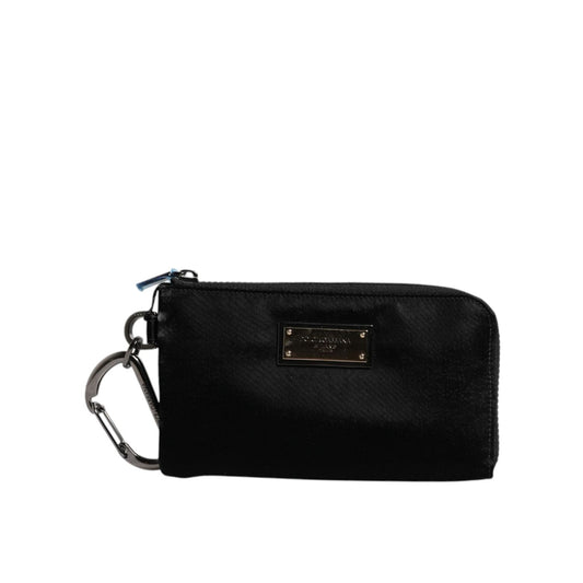 Dolce & Gabbana Black Nylon Logo Plaque Keyring Pouch Clutch Bag BAG4185