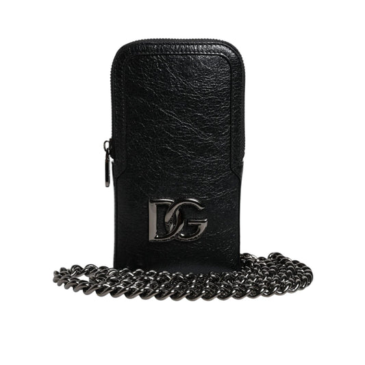 Dolce & Gabbana Black Leather Purse Crossbody Chain Sling Phone Bag BAG4203