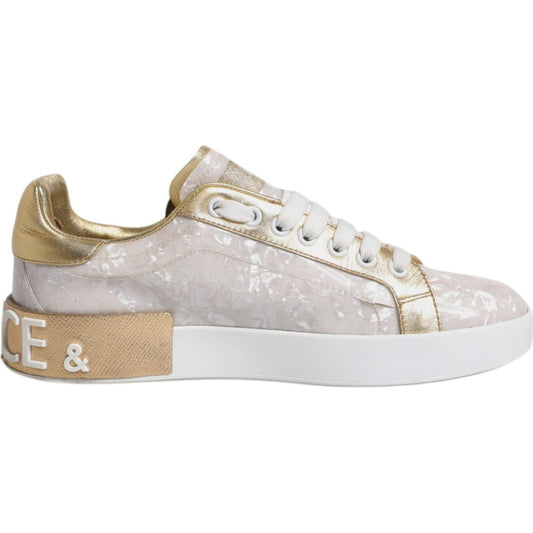 Dolce & Gabbana White Portofino Mother Of Pearl Sneakers Casual Shoes