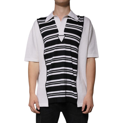 Dolce & Gabbana Black White Stripes Collared Polo T-shirt