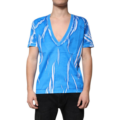 Dolce & Gabbana Blue Cotton V-neck Short Sleeves T-shirt