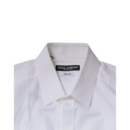 Dolce & Gabbana White Cotton Long Sleeves GOLD Dress Shirt