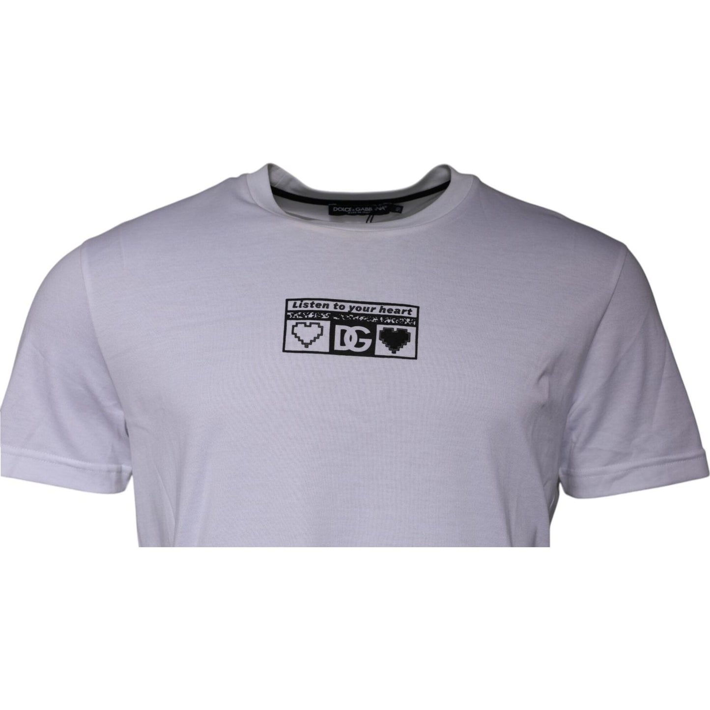Dolce & Gabbana White Logo Print Cotton Crew Neck T-shirt