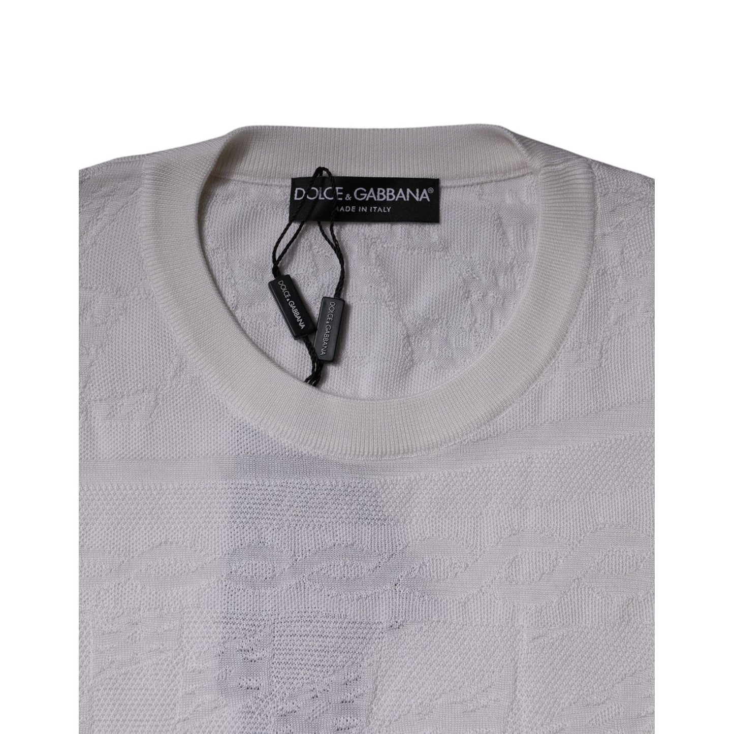 Dolce & Gabbana White Silk Crew Neck Men Pullover Sweater