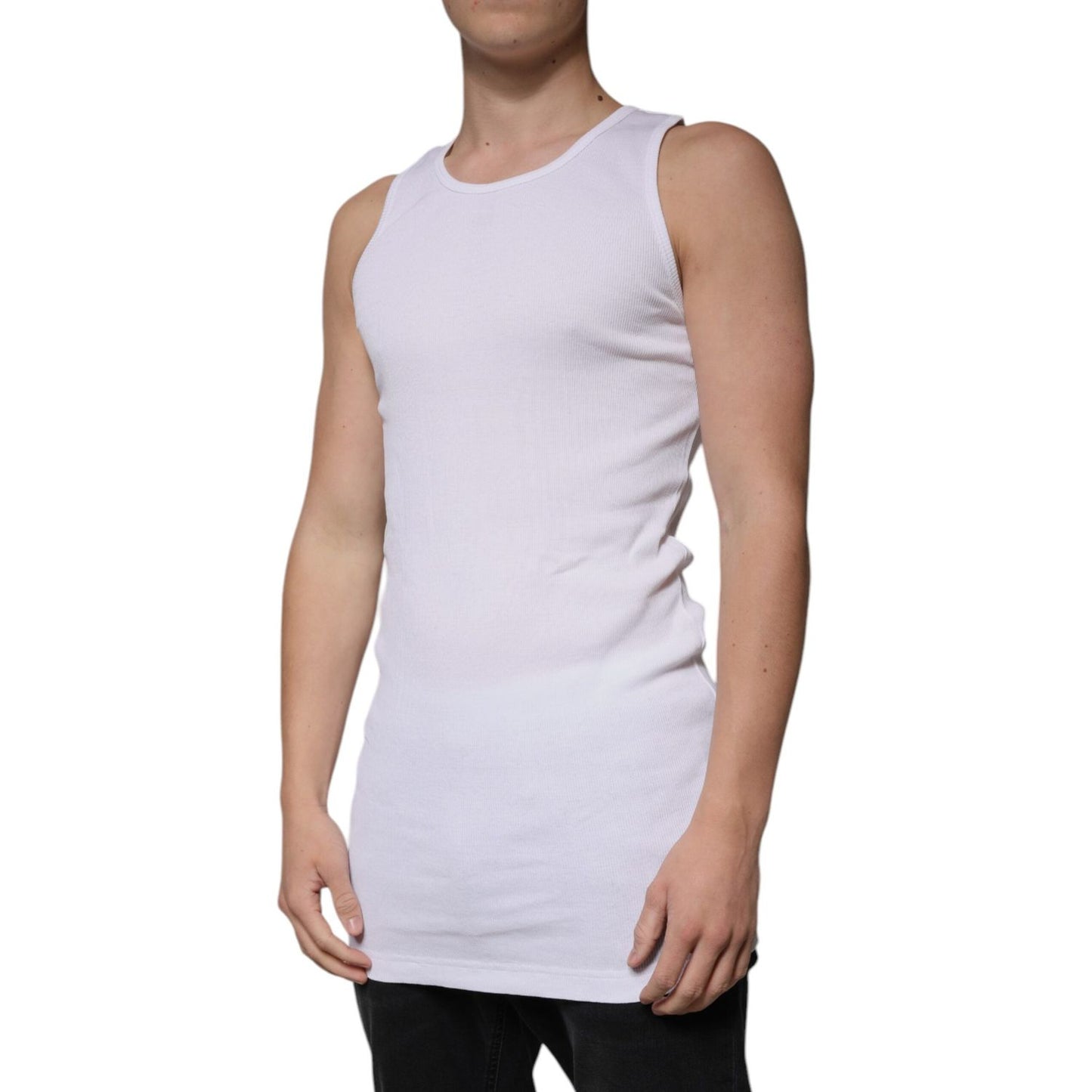 Dolce & Gabbana White Cotton Sleeveless Round Neck Tank T-shirt TSH87563-52
