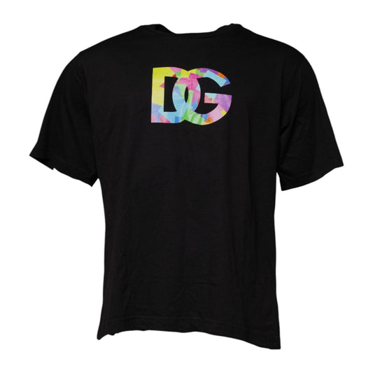 Dolce & Gabbana Black Logo Print Cotton Crew Neck T-shirt