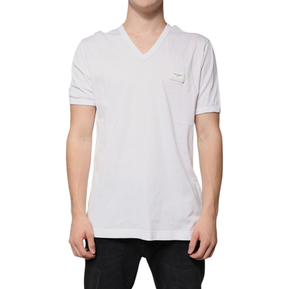 Dolce & Gabbana White Logo V-neck Short Sleeve T-shirt TSH87693-56
