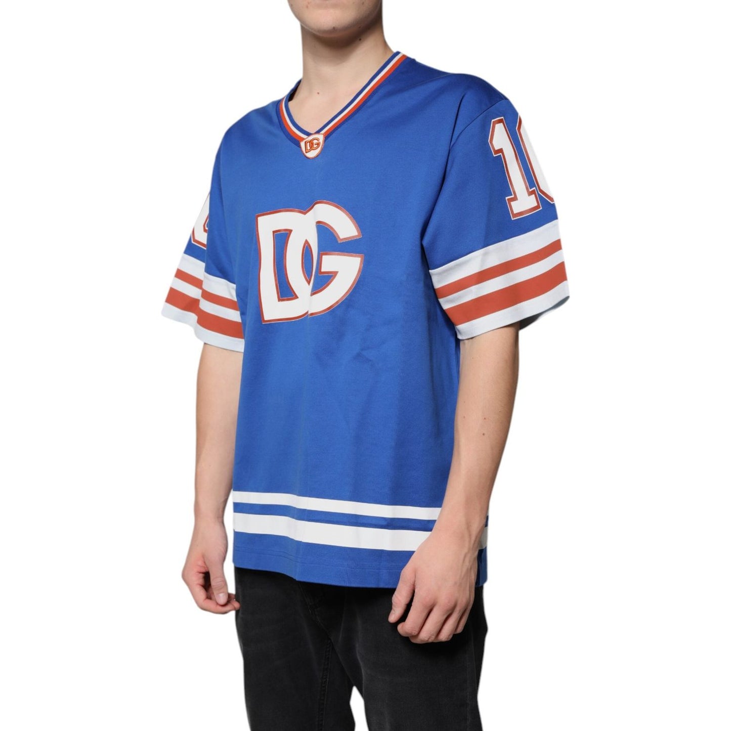 Dolce & Gabbana Blue Logo V-neck Short Sleeve T-shirt TSH87697-52