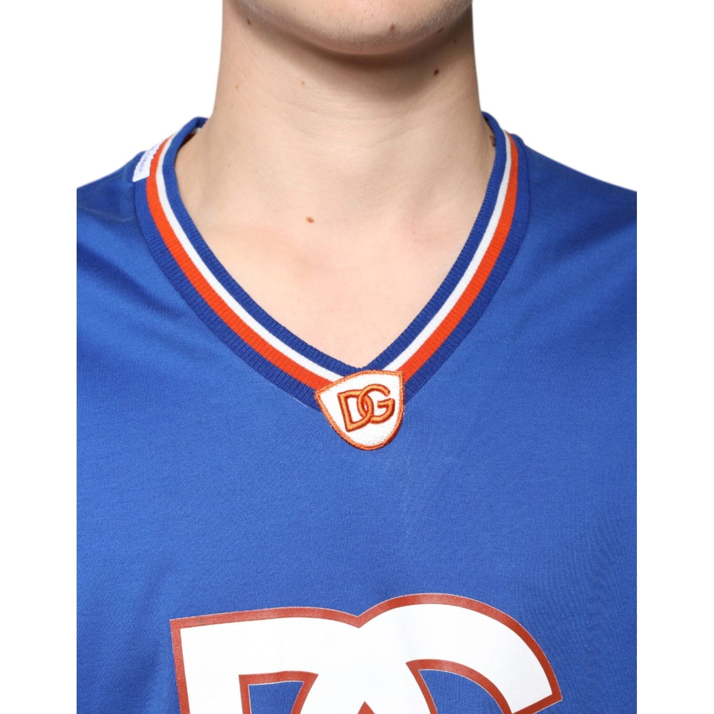 Dolce & Gabbana Blue Logo V-neck Short Sleeve T-shirt TSH87697-52