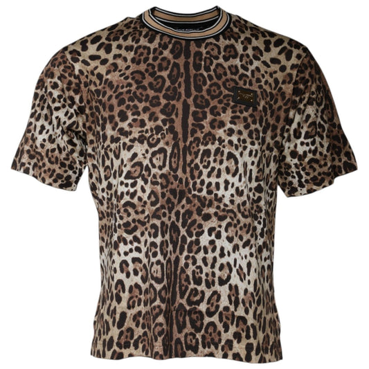 Dolce & Gabbana Brown Leopard Crew Neck Short Sleeve T-shirt TSH87718-50