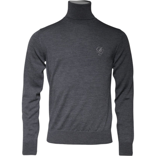 Dolce & Gabbana Gray Wool Logo Turtleneck Pullover Sweater