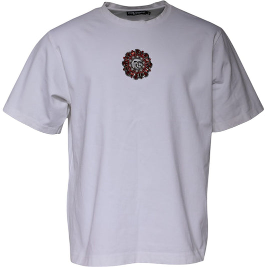 Dolce & Gabbana White Logo Embellished Crew Neck T-shirt