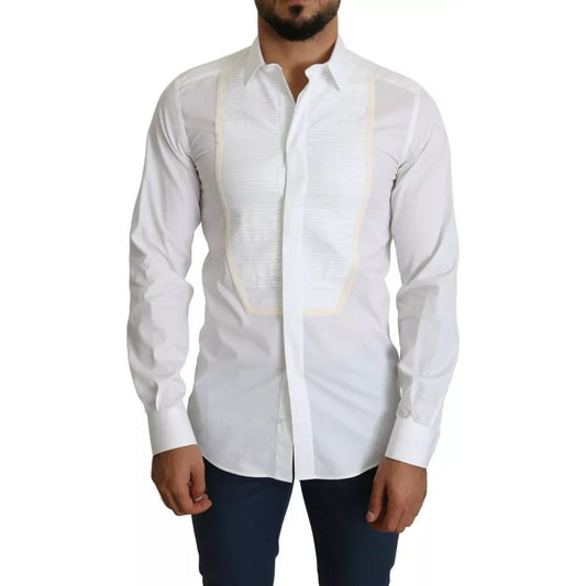 Dolce & Gabbana White Formal Tuxedo Dress GOLD Shirt