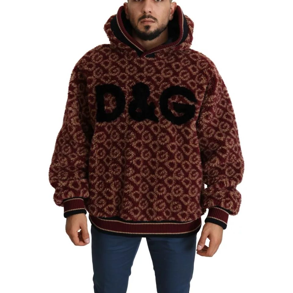 Dolce & Gabbana Red Beige Wool Oversize Hooded Pullover Sweater