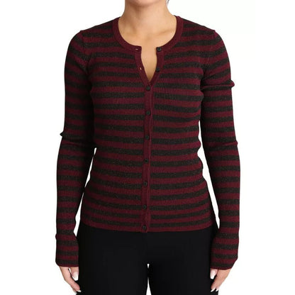 Dolce & Gabbana Black Red Striped Womens Cardigan Sweater