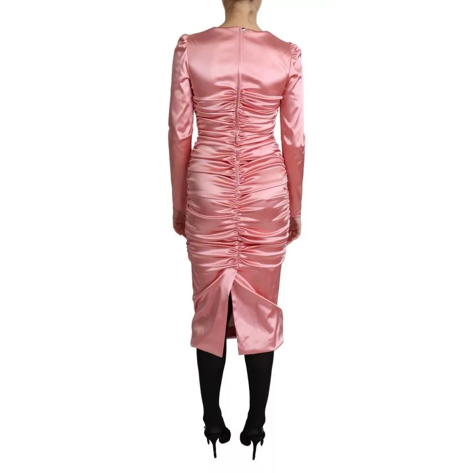 Dolce & Gabbana Pink Long Sleeves Bodycon Sheath Midi Dress
