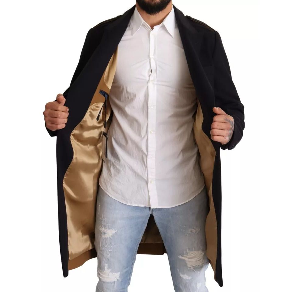 Dolce & Gabbana Blue Trench Coat Long Wool Stretch Jacket