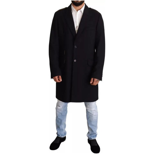Dolce & Gabbana Blue Trench Coat Long Wool Stretch Jacket JKT2923-44