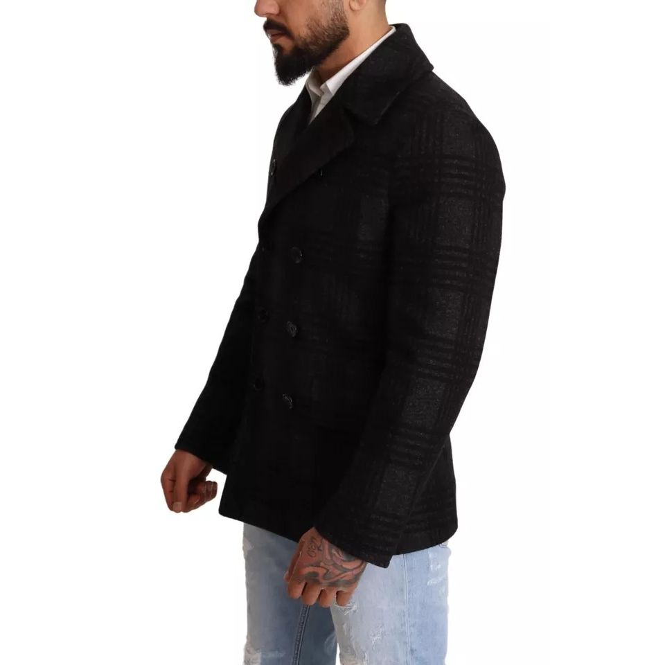 Dolce & Gabbana Black Trench Coat Check Wool Jacket