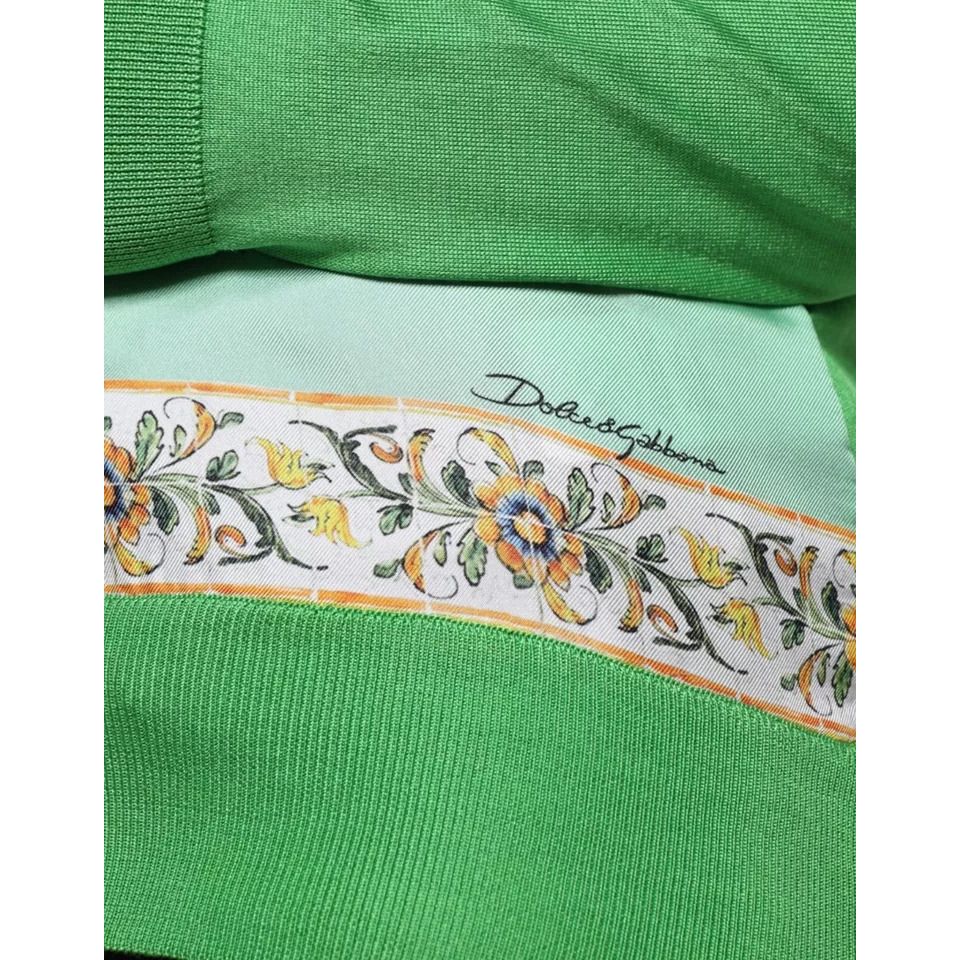 Dolce & Gabbana Green Silk Granita Al Limone Long Sleeves Sweater