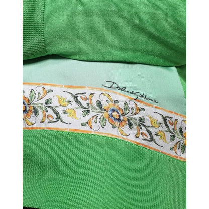 Dolce & Gabbana Green Silk Granita Al Limone Long Sleeves Sweater