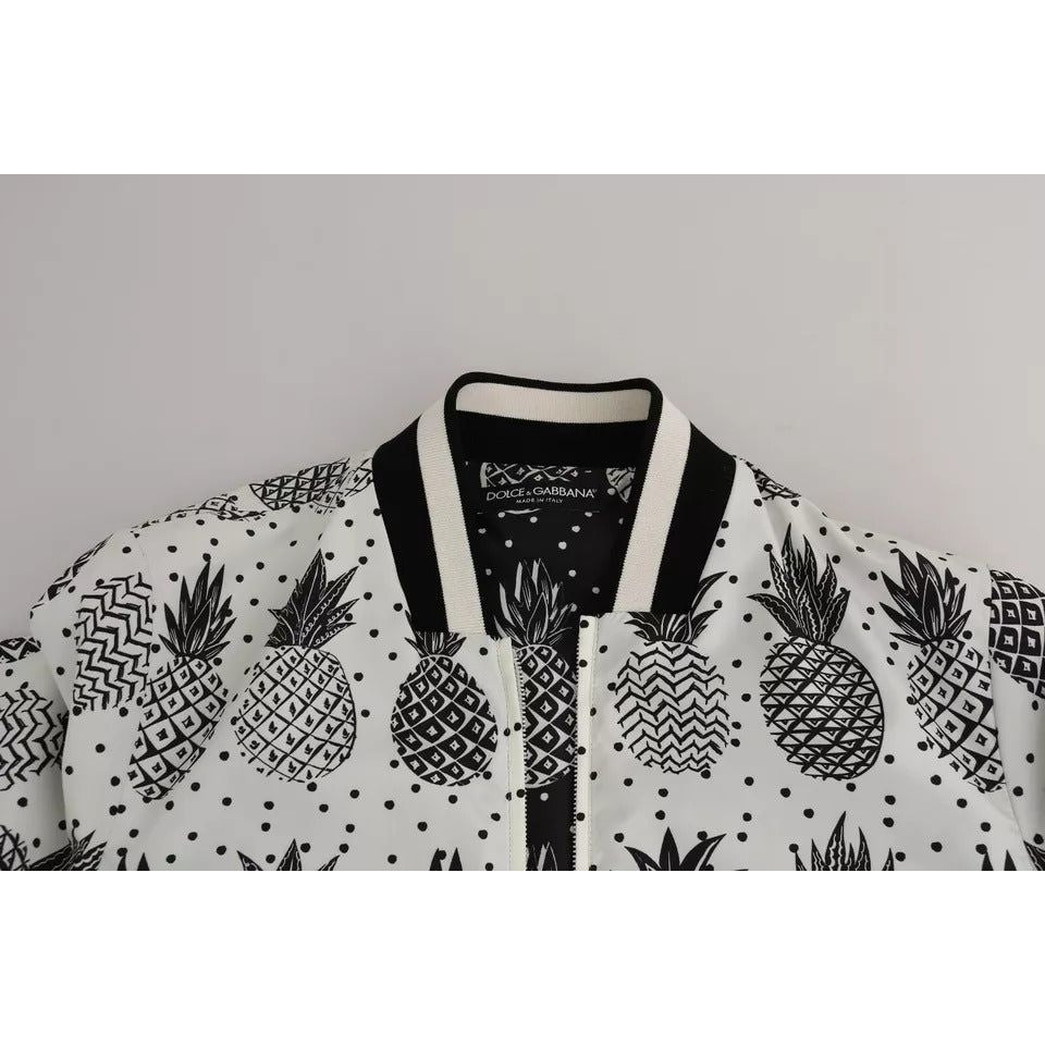 Dolce & Gabbana White Black Pineapple Bomber Coat Jacket JKT2257-44