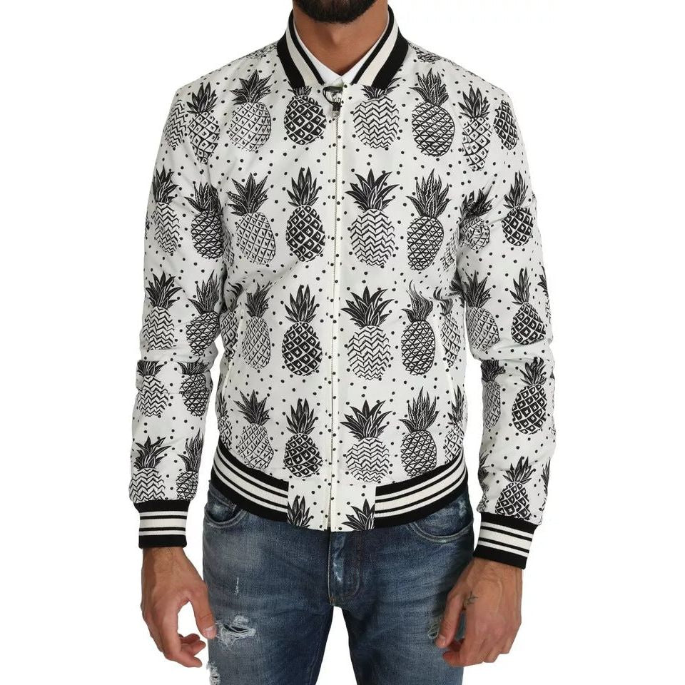 Dolce & Gabbana White Black Pineapple Bomber Coat Jacket JKT2257-44