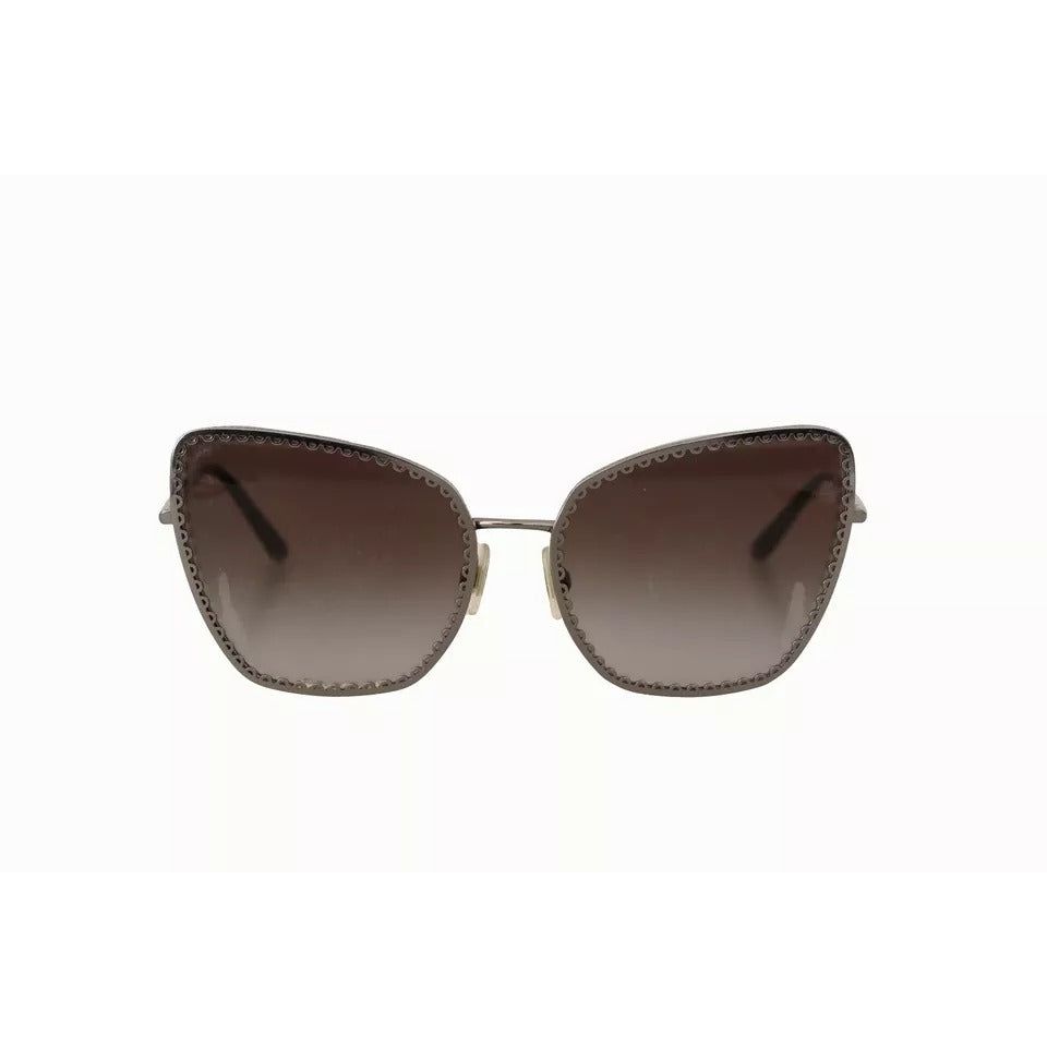 Dolce & Gabbana DG2212 Black Silver Oval Metal Frame Lace Logo Sunglasses