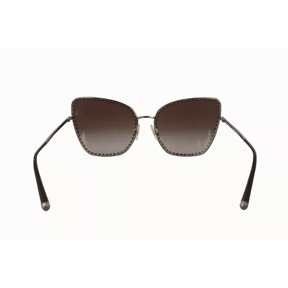 Dolce & Gabbana DG2212 Black Silver Oval Metal Frame Lace Logo Sunglasses