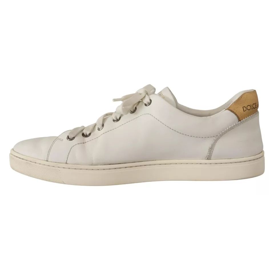 Dolce & Gabbana White Leather Heart Low Top Casual Sneakers Shoes
