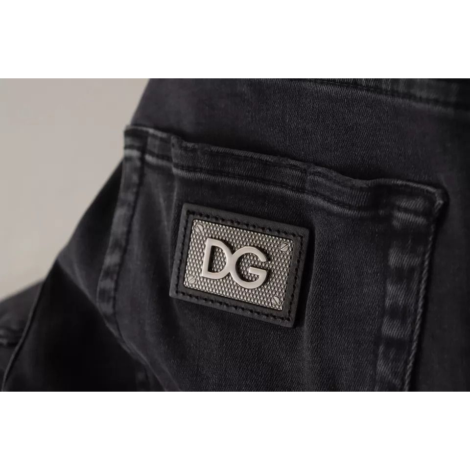 Dolce & Gabbana Gray Running Denim Stretch Logo Skinny Jeans