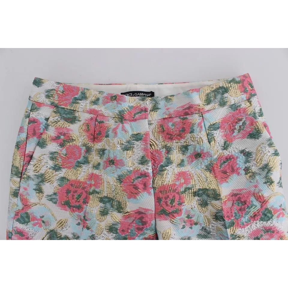 Dolce & Gabbana White Pink Floral Brocade Pants SIG20532-40